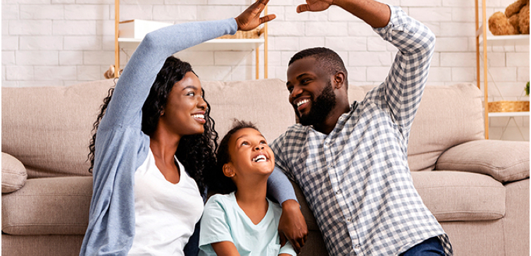 A young family shopping at a furniture store