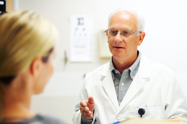 An eye exam with a patient